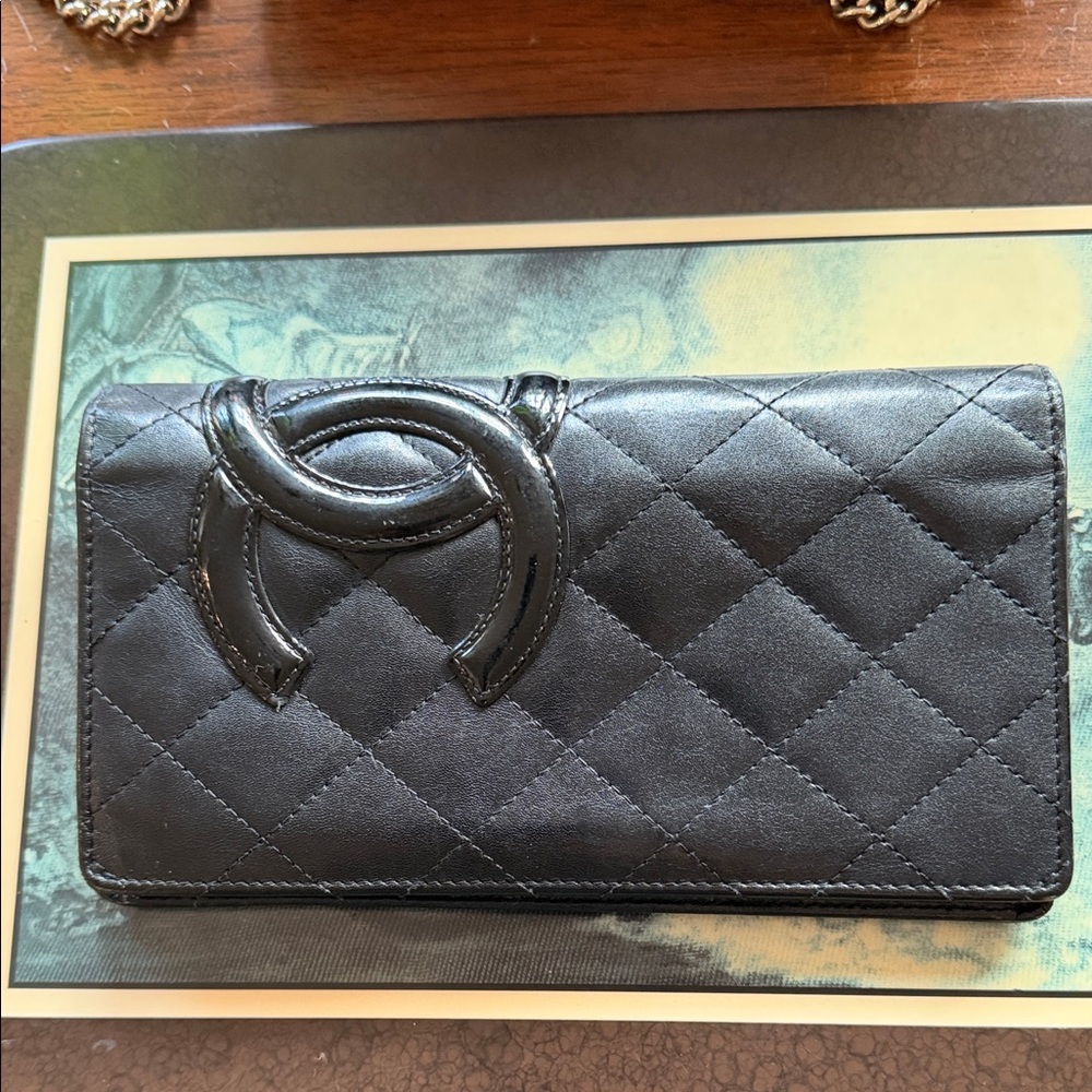 Beautiful Chanel Long Wallet In Black Leather Pink Leather Inside